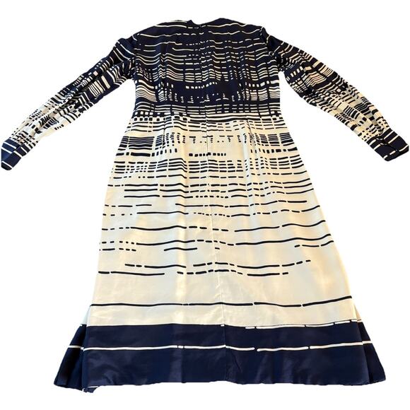 Vintage 80s Elizabeth Arden Navy Blue & White Silk Long Sleeve Midi Dress Sz 12 - Picture 9 of 16
